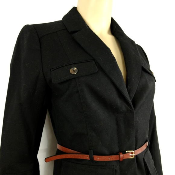 H&M New Black Belted Womens Career Jacket Size 4 - Picture 2 of 4